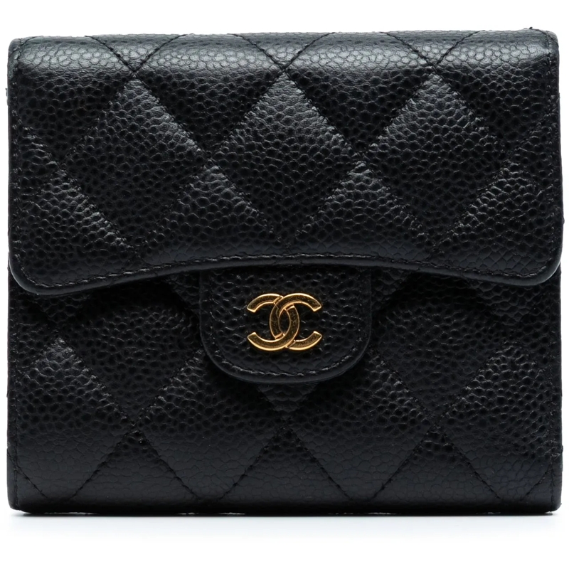 Chanel Porte-monnaie CC Quilted Caviar Compact Flap Wallet schwarz
