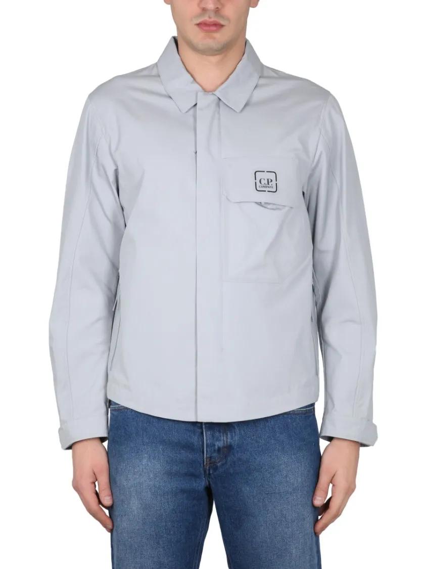 Thumbnail - CP Company - Front Zip Shirt With Classic Collar And Logo Detai - Größe M - grau