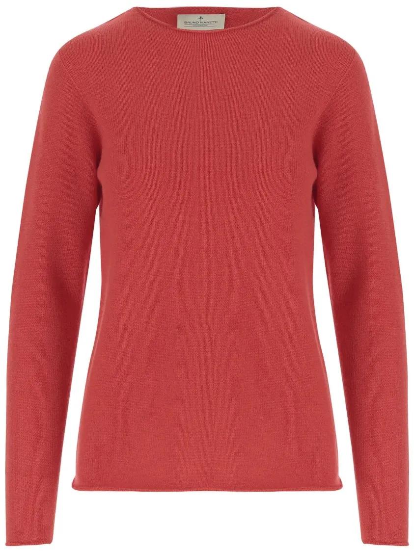 Thumbnail - BRUNO MANETTI - Red Cashmere Pullover With Crew Neck And Long Slee - Größe 42 - rot