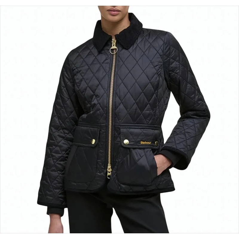 Barbour  Fitted Beadnell Quilted Jacket With Corduroy Trim Black