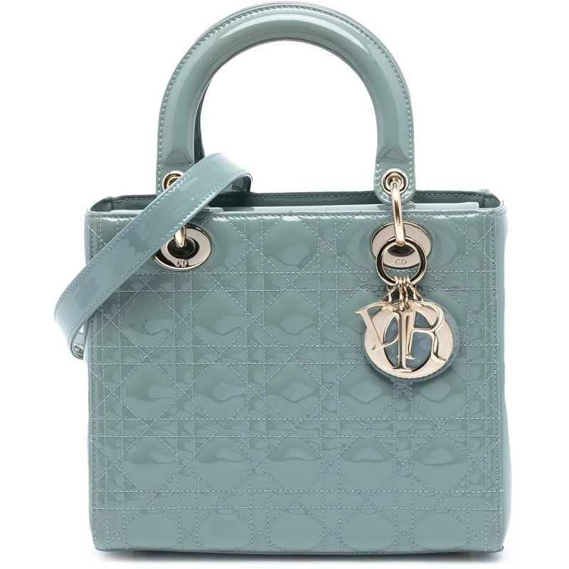 Christian Dior Schultertasche Medium Patent Cannage Lady Dior blau