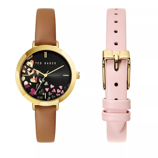 Ted Baker Ammy Hearts Leather Watch Yellow Gold Tan & Pink Dresswatch