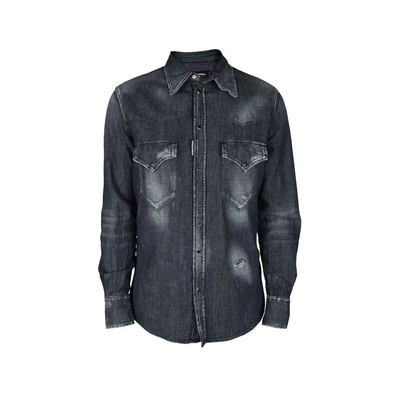 Dsquared2 Hemd Black Cotton Denim New Western Shirt Grey