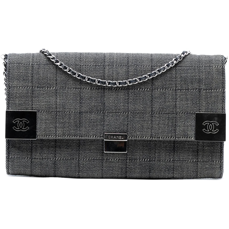 Chanel Schultertasche CC Choco Bar Denim Chain Flap grau