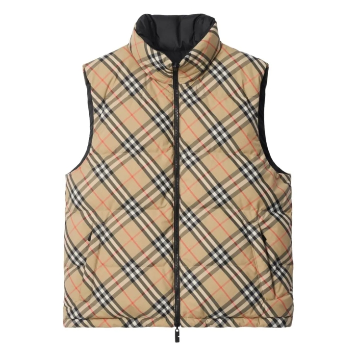 Burberry Reversible Down Vest With Check Pattern Neutrals