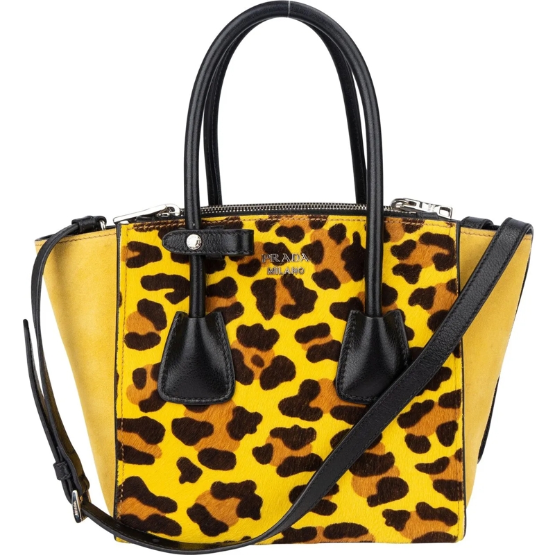 Prada Schultertasche Prada Leopard Print Satchel Handbag gelb