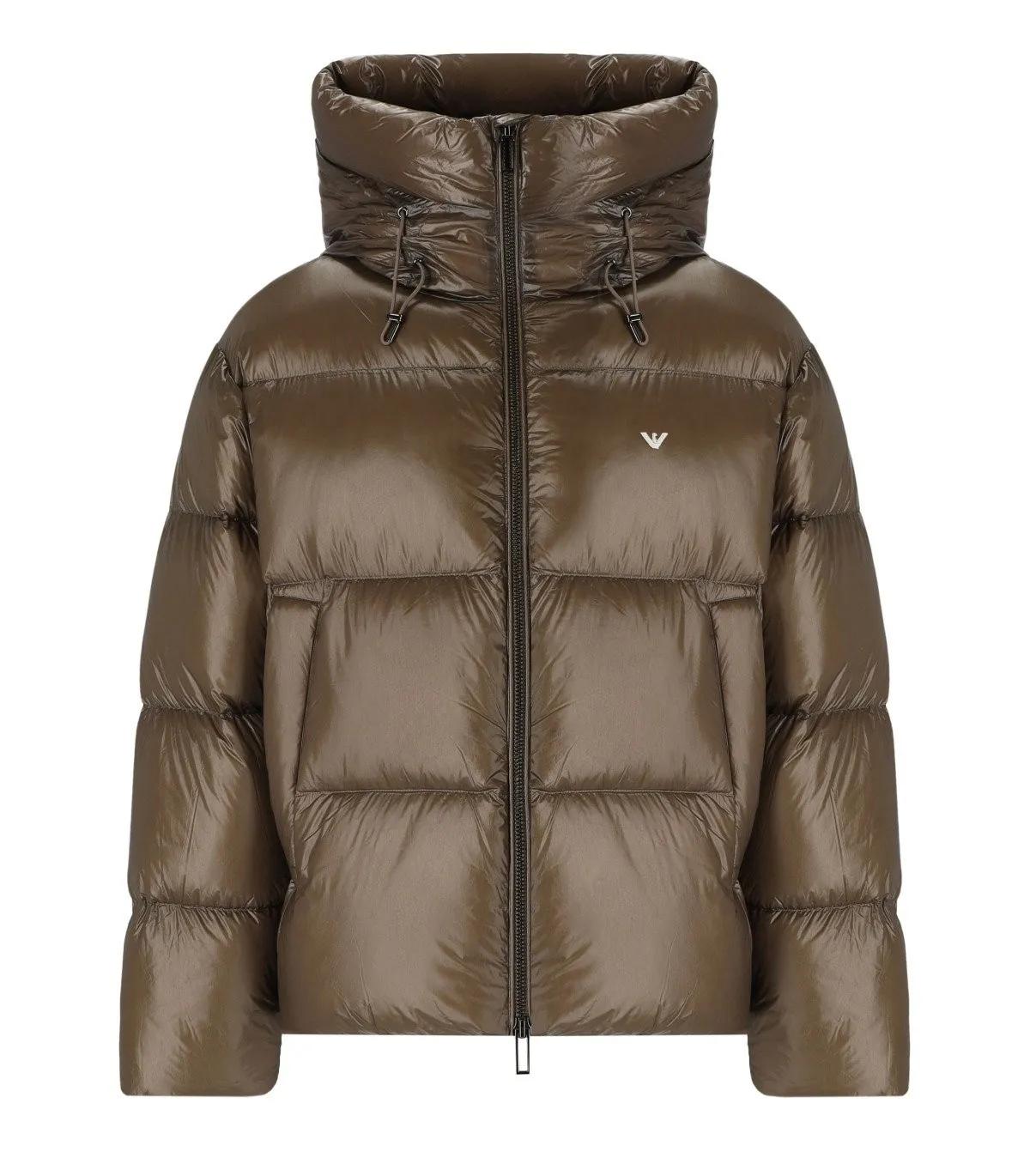 Emporio Armani - EMPORIO ARMANI BRUNE DAUNENJACKE MIT KAPUZE UND LO - Größe XXL - braun