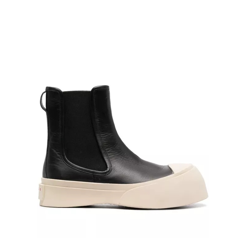 Marni Stiefel Black Chelsea Boots With Logo Patch In Leather Black(Image 3)