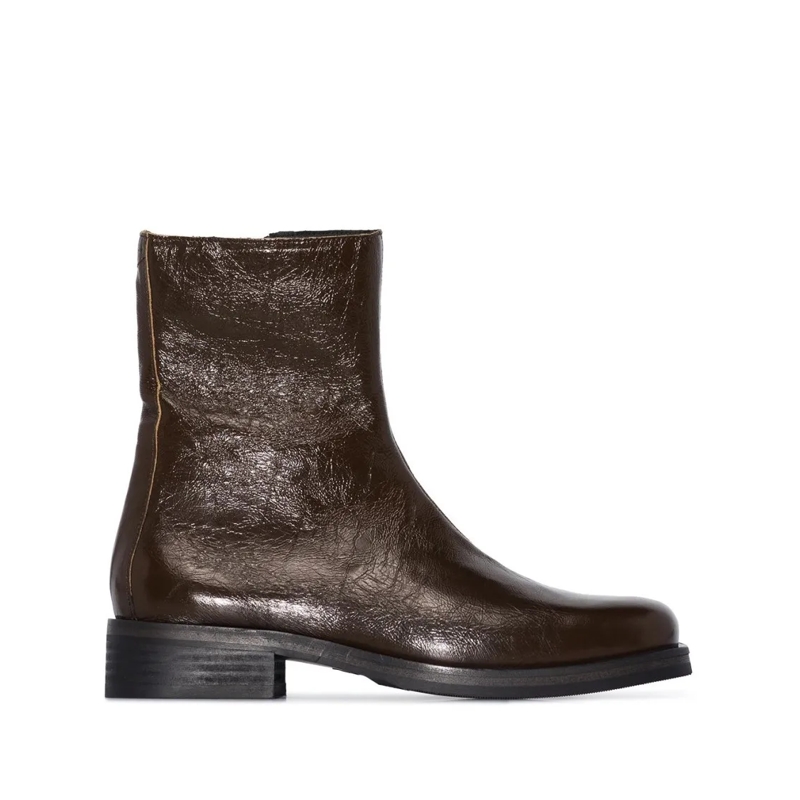 Our Legacy Bottes Ankle-Length Dark Olive-Green Leather Camion Boot Brown