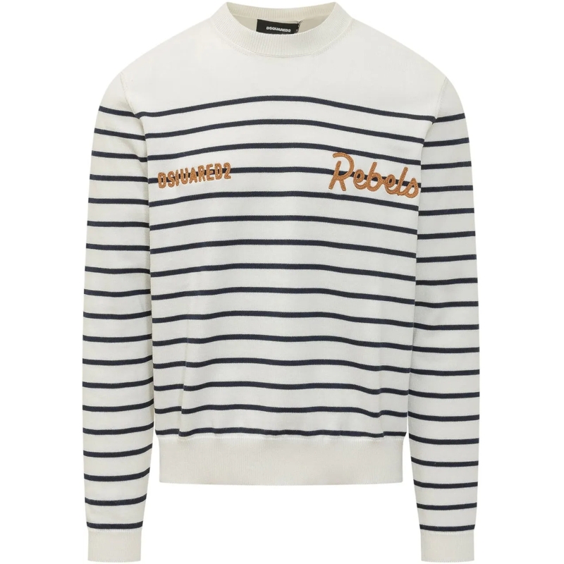 Dsquared2  Maglia a Righe con Ricamo Logo weiß