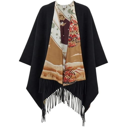 Salvatore Ferragamo Poncho Day&Night-Print Reversible Black Black Umhang