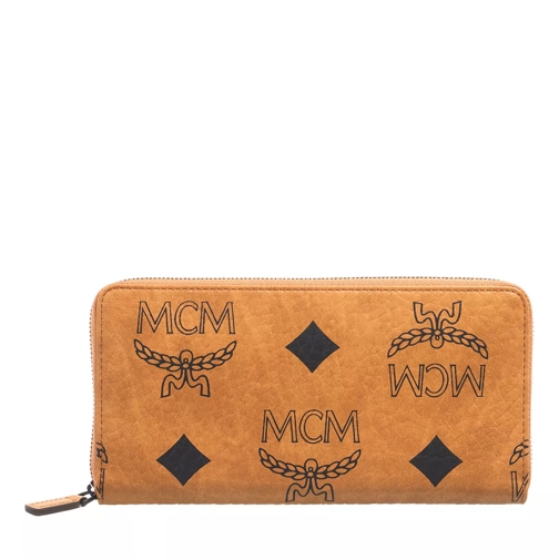 MCM Aren Visetos Zip Around Lrg Cognac Continental Wallet-plånbok