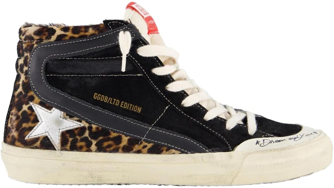 Golden Goose Low-Top Sneaker - Dames Slide Wave Sneaker Zwart/Leo - Gr. 38 (EU) - in Schwarz - für Damen