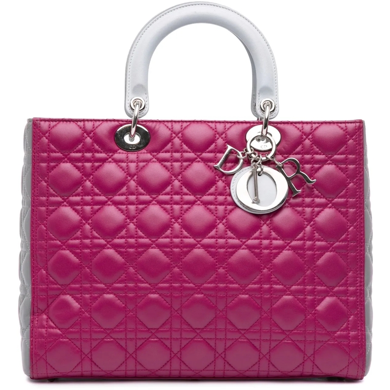 Christian Dior Schultertasche Large Bicolor Lambskin Cannage Lady Dior rose