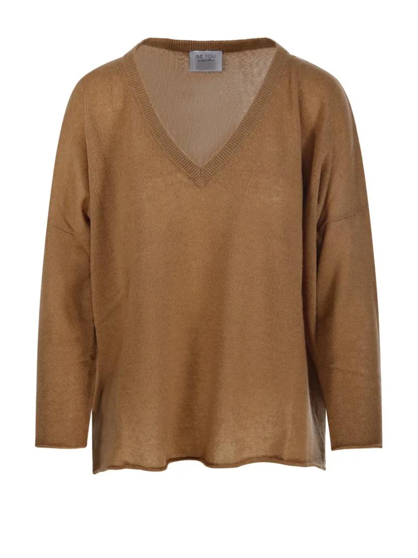Thumbnail - Be You - Brown Cashmere V-Neck Sweater - Größe XS - braun