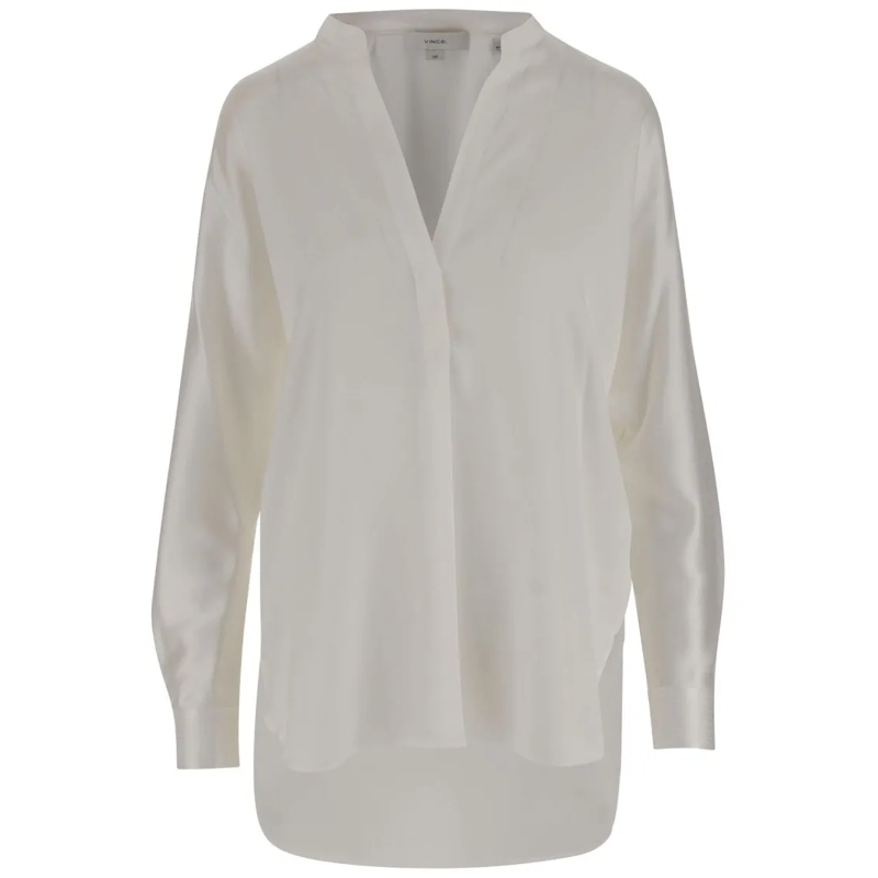 Vince Bluse Silk Satin Blouse With V-Neck And Asymmetrical Hem White