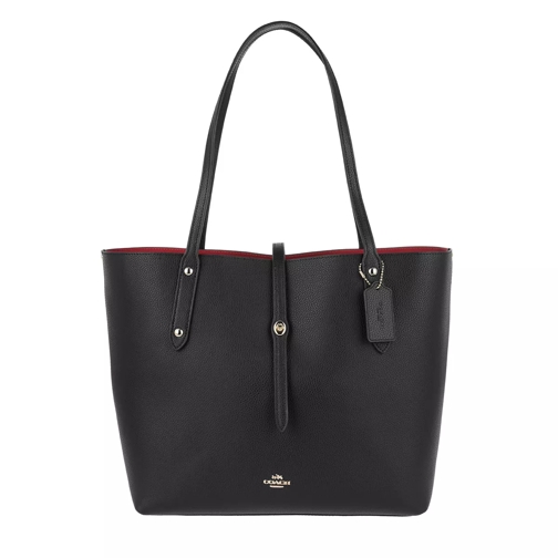 Coach Polish Leather Market Tote Black/True Red Shopping Bag