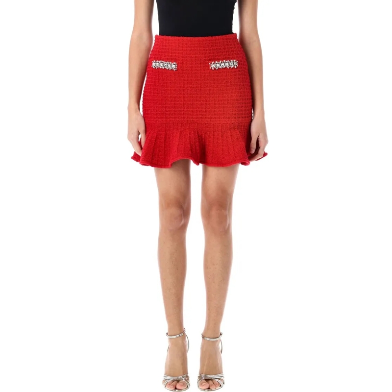 Self Portrait Minirok Textured Knit Mini Skirt Red