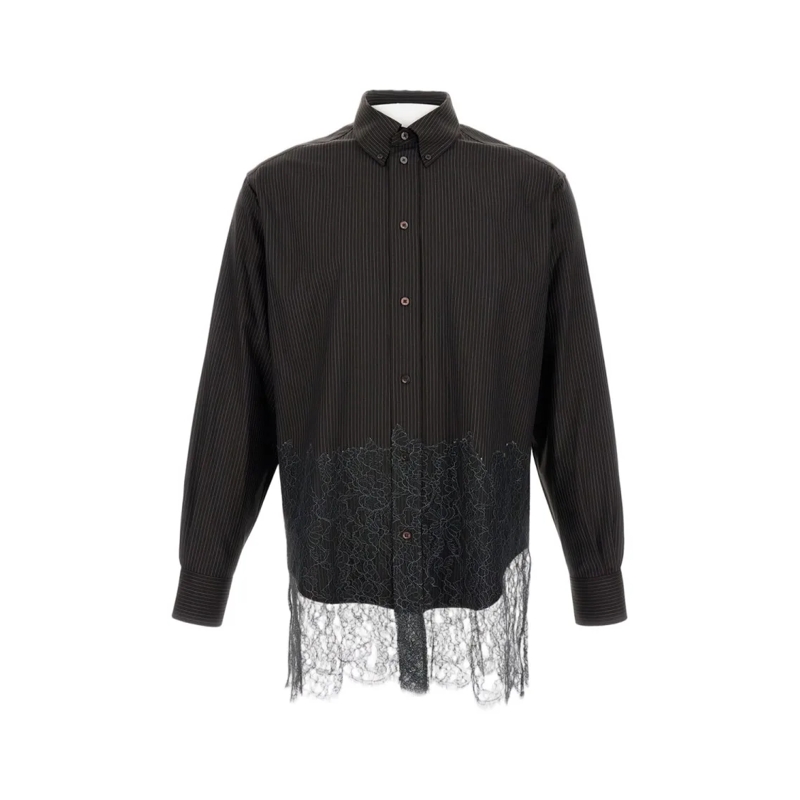 Fendi Overhemd Black Pinstripe Wool And Lace Shirt Black