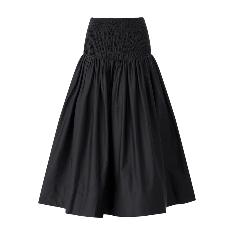 Self Portrait Jupe longue Maxirock mit gesmoktem Bund schwarz