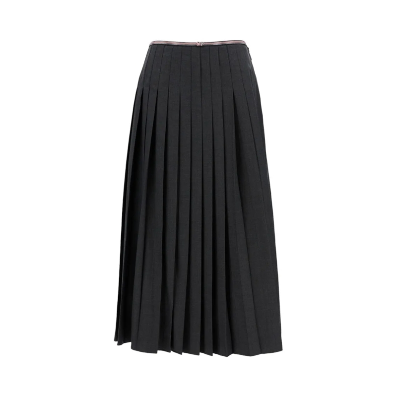 Thom Browne Midirok Calf Length Narrow Pleated Skirt Grey