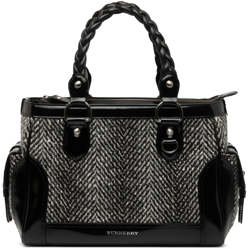Burberry Tote Leather Trimmed Wool Cargo Handbag schwarz