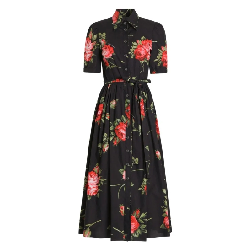 Dolce&Gabbana Midi-jurk Shirt-Style Midi Dress With Flared Skirt Black