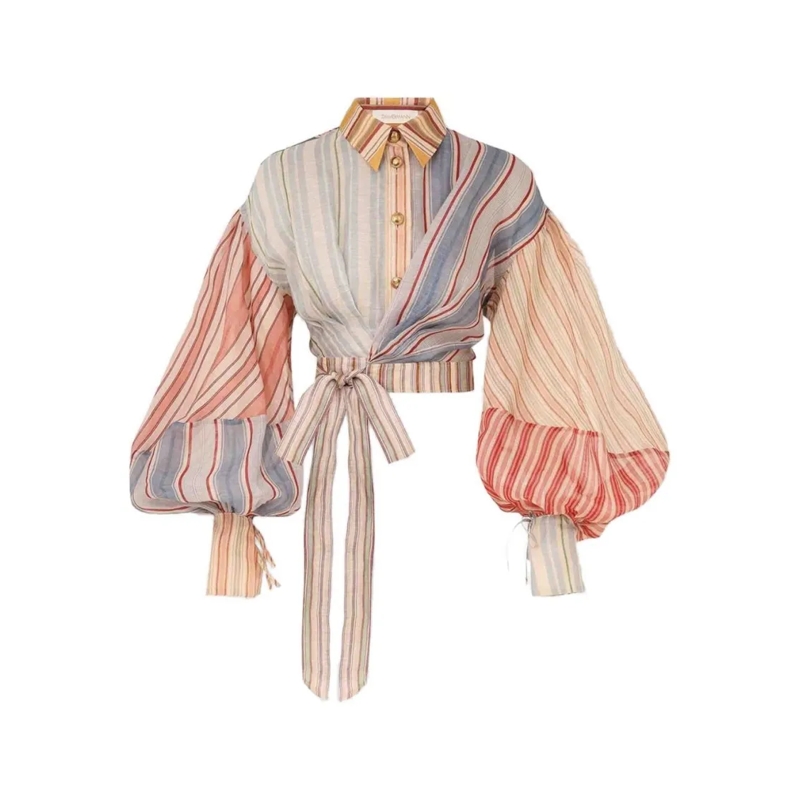Zimmermann Blouse Multicolour Striped Cropped Blouse With Balloon Sl Multicolor