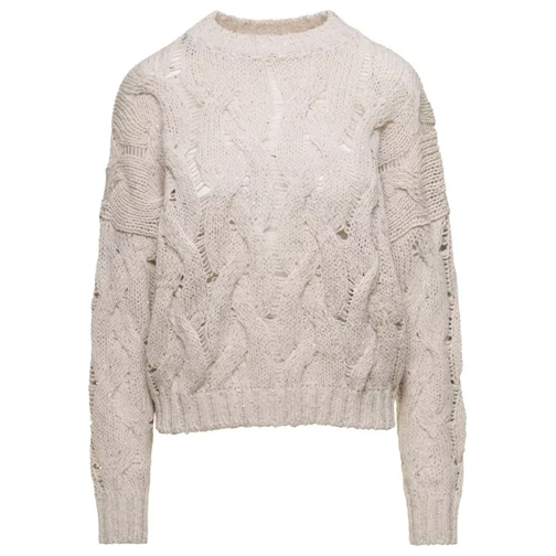 Antonelli Cremona' Off-White Cable-Knit Crewneck Sweater Wit Neutrals 