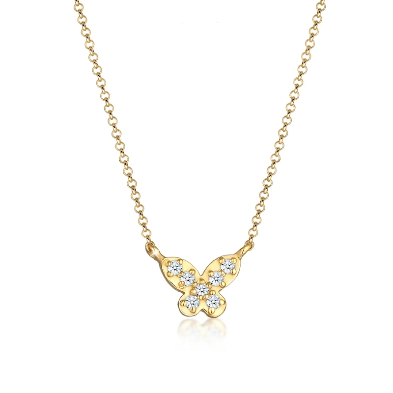 Elli Mittellange Halskette Halskette Schmetterling Diamanten (0.105 ct) 925 S silber
