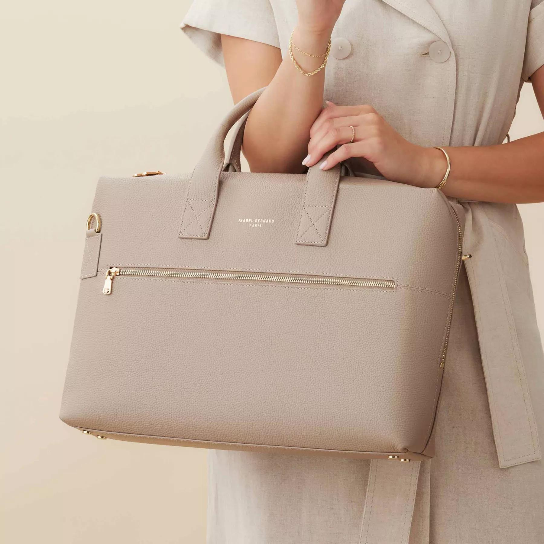 Isabel Bernard Aktetas Honoré Anique taupe calfskin leather handbag with in taupe