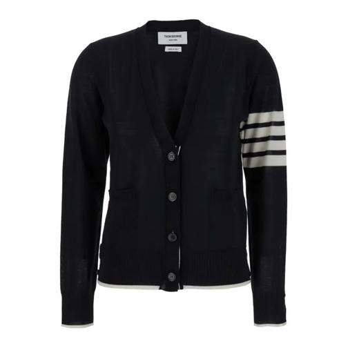 Thom Browne Black Cardigan With 4-Bar Detail In Wool Black 