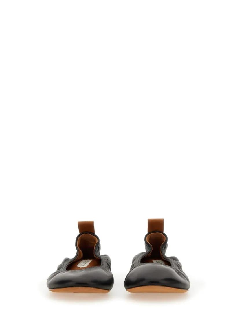 Thumbnail - Gathered Design Leather Ballerina Flats - Gr. 37 (EU) - in Schwarz