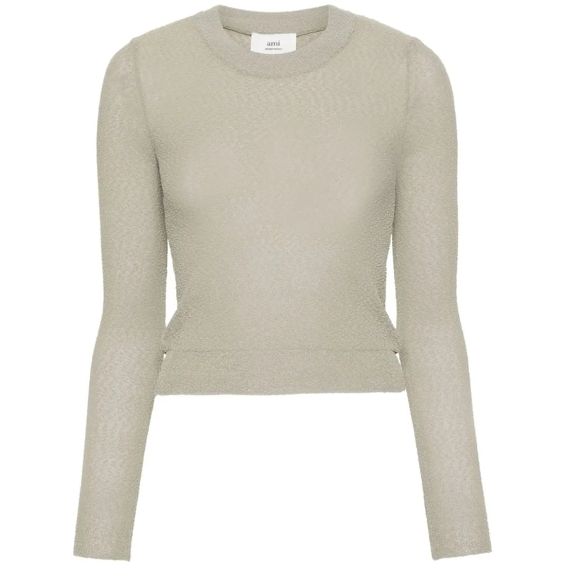 AMI Paris Trui Sage Green Bouclé Knit Sweater Neutrals