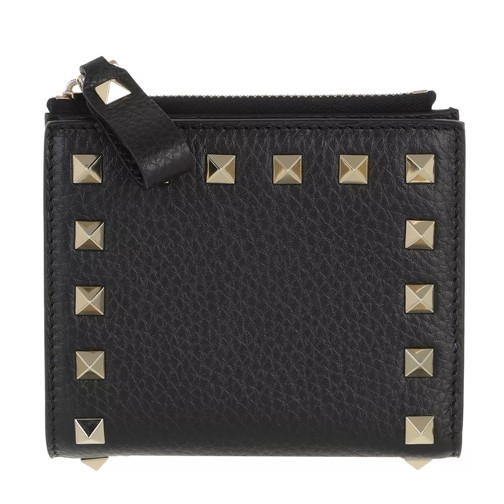 Valentino Garavani Rockstud Flap French Compact Wallet Leather Black Bi-Fold Portemonnee