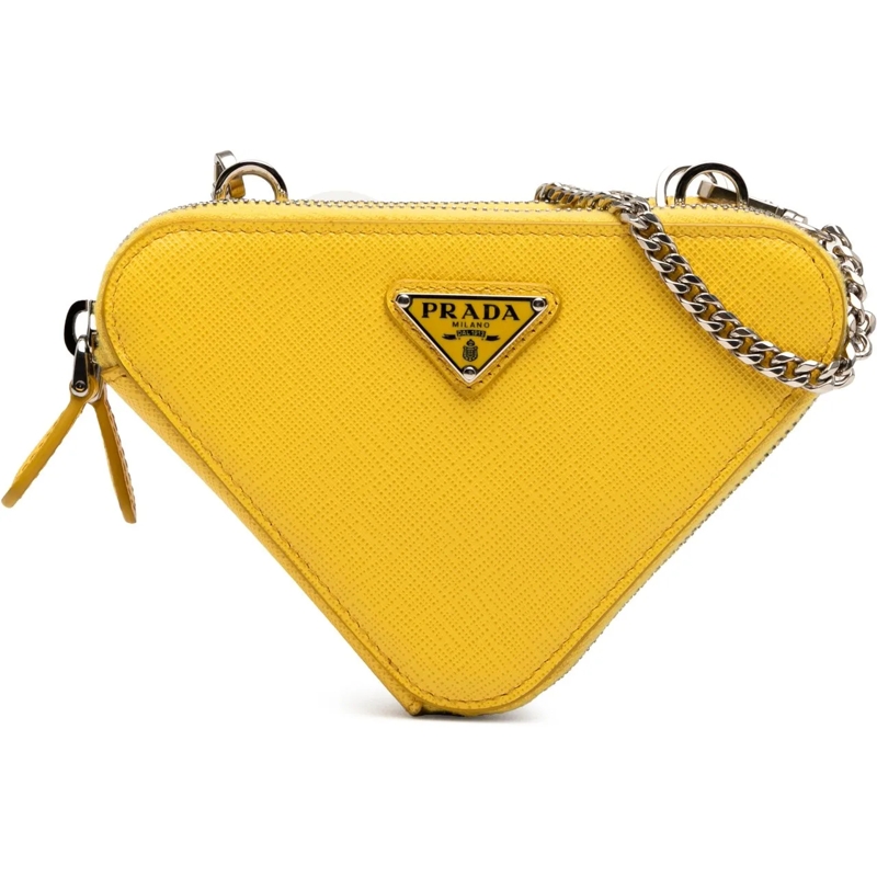 Prada Schultertasche Mini Saffiano Lux Double Triangle Satchel gelb
