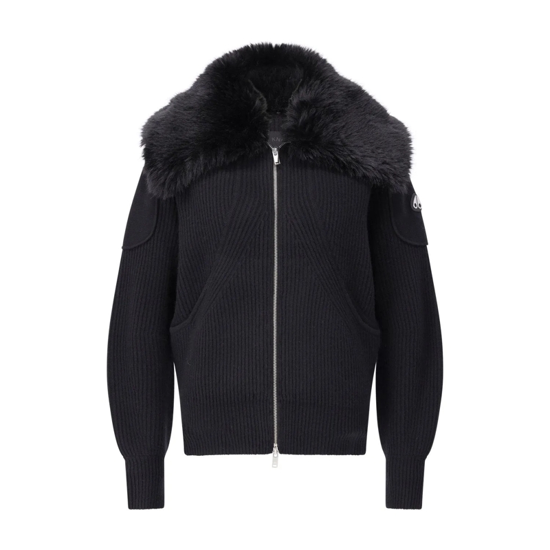 Moose Knuckles Blazer Strickjacke mit Fellbesatz Schwarz