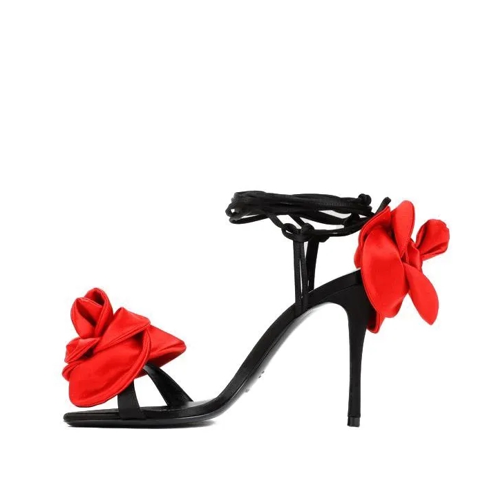 Magda Butrym Black Flower Satin Sandals Red Sandale