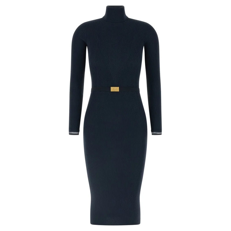 Elisabetta Franchi Robe midi Ribbed Knit Midi Dress Blue