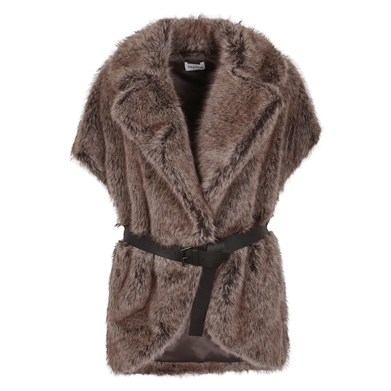 P.A.R.O.S.H. Manteau d'hiver Sleeveless Faux Fur Vest Brown