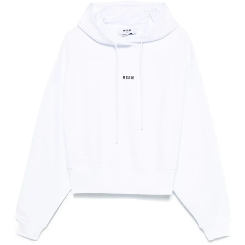 MSGM  Cropped Hoodie With Drawstring Hood White