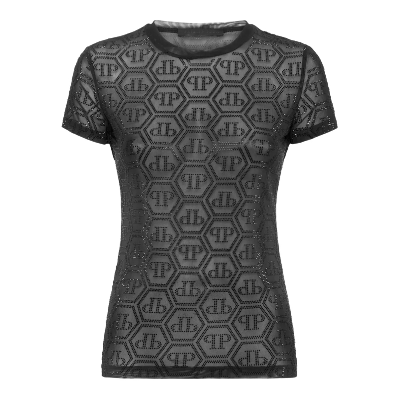 Philipp Plein T-Shirt T-Shirt Sexy Pure Monogram Mit Schmucksteinen schwarz