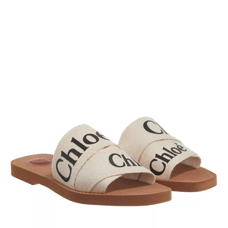 Chloé Claquettes Woody Flat Mule Beige