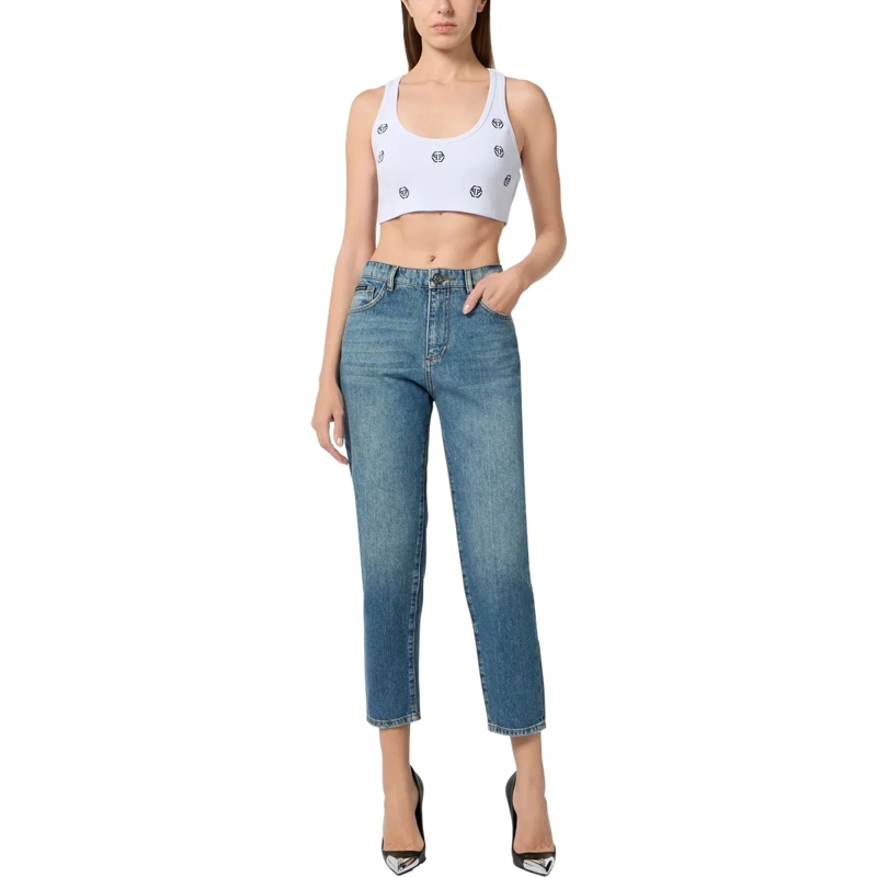 Philipp Plein Top Ribbed Mini Tank Top Monogram Monogram weiss(Image 4)