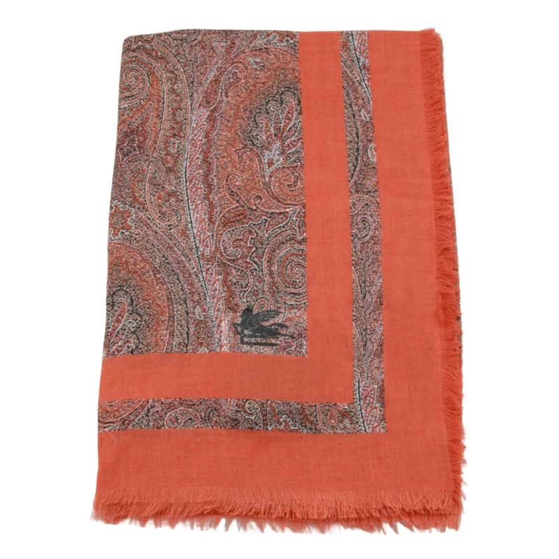 Etro Écharpe légère Paisley Patterned Scarf With Fringed Edges Brown