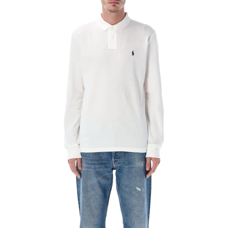 Polo Ralph Lauren Polohemd Long-Sleeve Cotton Piqué Polo Shirt Custom Slim-Fi White