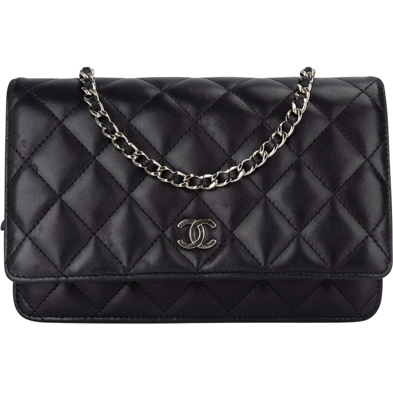 Chanel Schultertasche Chanel Quilted Lambskin Palladium Wallet On Chain  schwarz