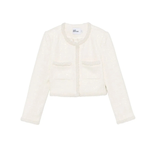 Self Portrait Übergangsjacke Bouclé Faux-Pearl-Trim Jacket White