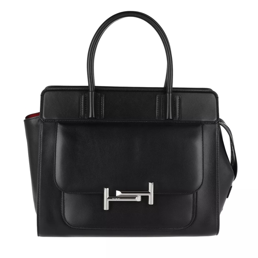 Tod's Amu Satchel Zip Media Bag Leather Black Rymlig shoppingväska