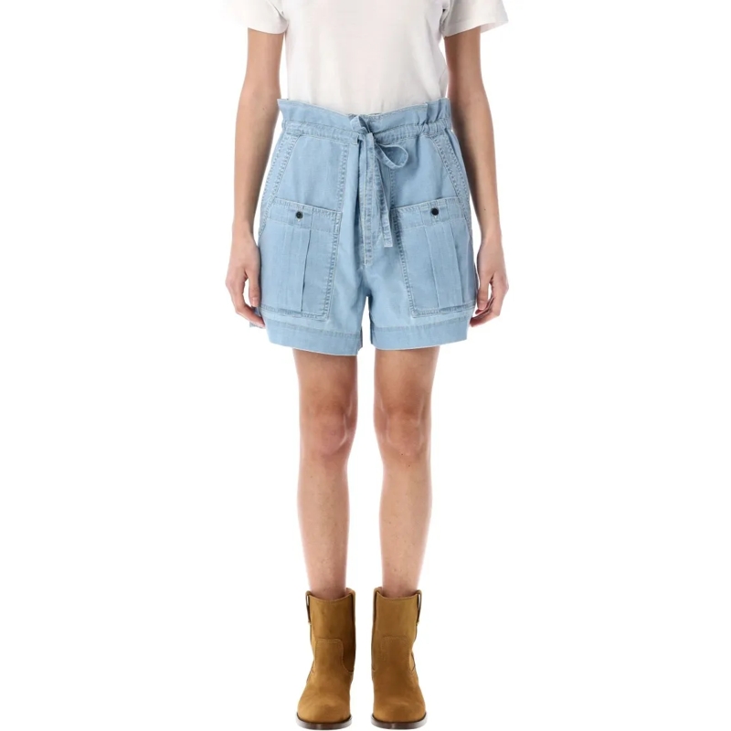 Etoile Isabel Marant Casual Shorts Relaxed Fit Cotton Chambray Valdina Shorts Blue